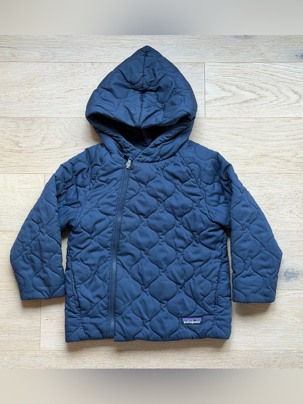 Patagonia Baby Quilted Puff Jacket Navy Blue Hooded 4T